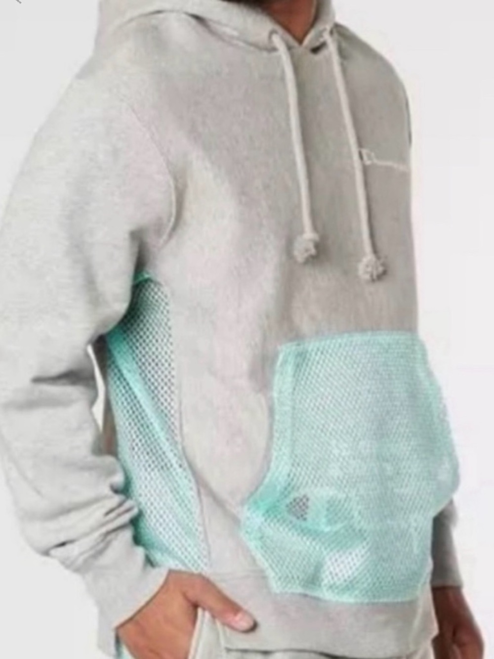 Mens Champion Mesh Pocket Hoodie Pullover Sweatshirt Oxford Grey‎ Medium